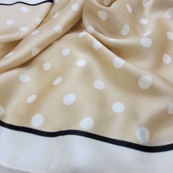 Luxury Elegant Silky Square Scarf Beige White Polka Dot Print Head Wrap Bandana - Picture 6 of 8